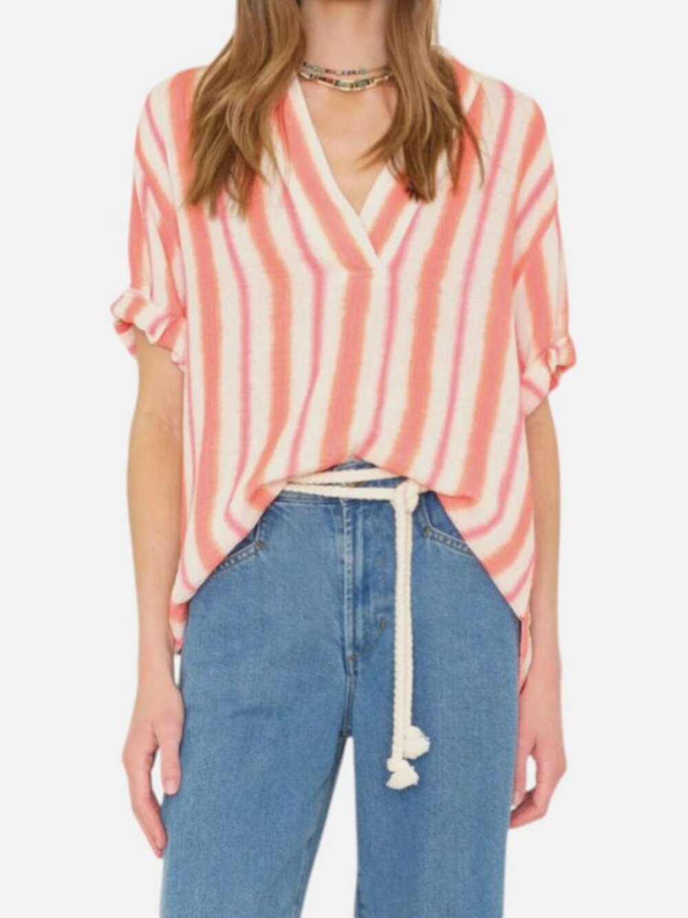 Xirena Women's Pink Avery Striped Cotton Top Size L